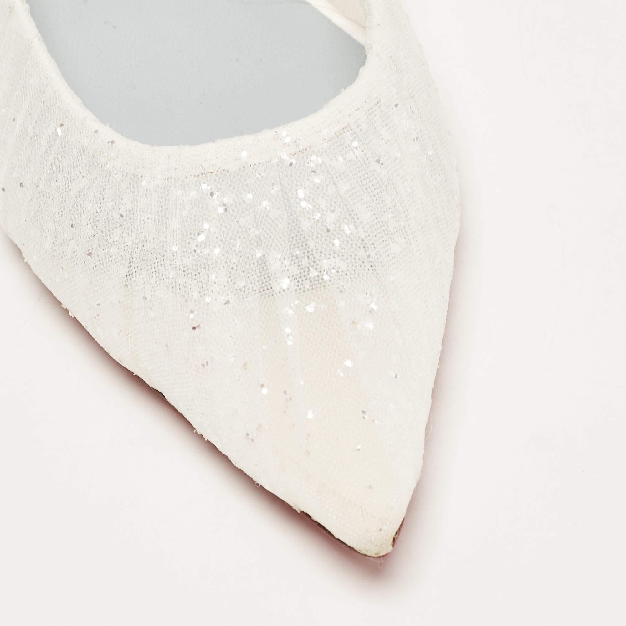 Christian Louboutin Glitter Tulle Fabric & Satin Kate Ballet Flats Size 36.5 For Sale 2