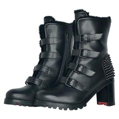 Christian Louboutin Glorymount 70 Spike Buckle Detail Lug Sole Boots 38.5