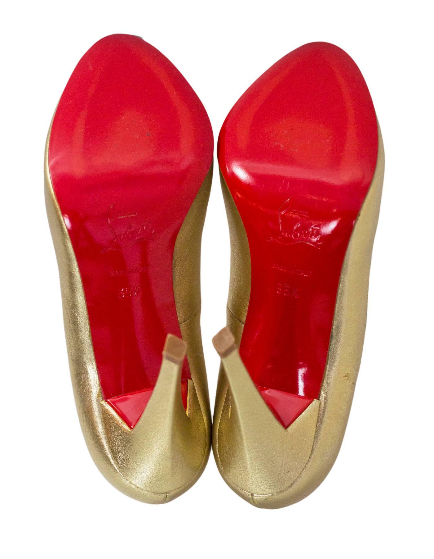 Women's Christian Louboutin Gold Altadamia 100 Peep-Toe Pumps Sz 35.5 NEW