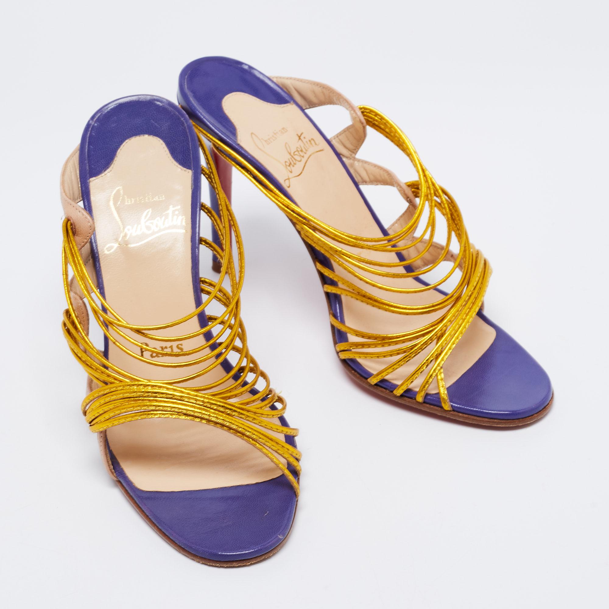 Women's Christian Louboutin Gold/Beige Leather Strappy Frescobaldi Sandals Size 36