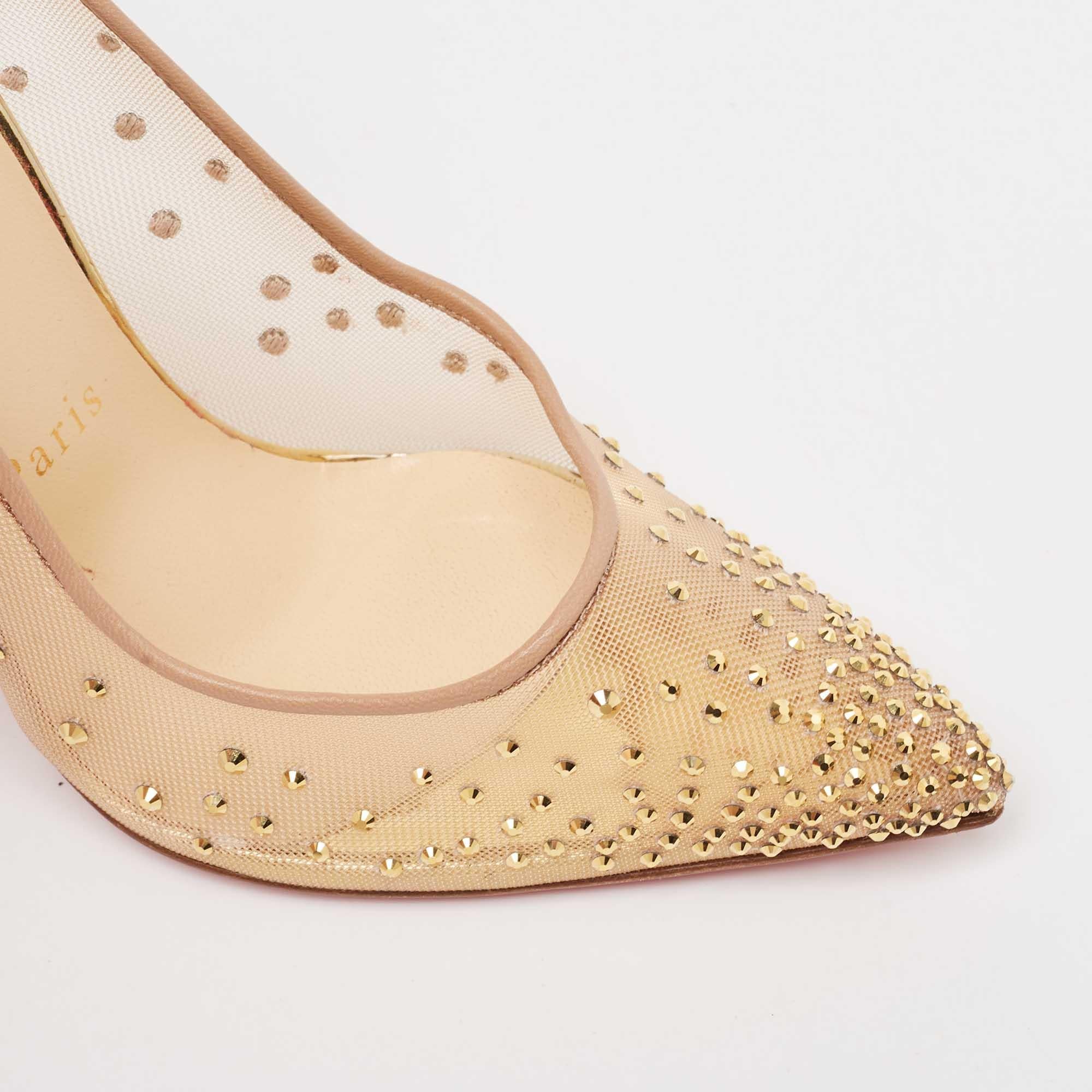 Christian Louboutin Gold/Beige Mesh Follies StrassPumps Size 36.5 4