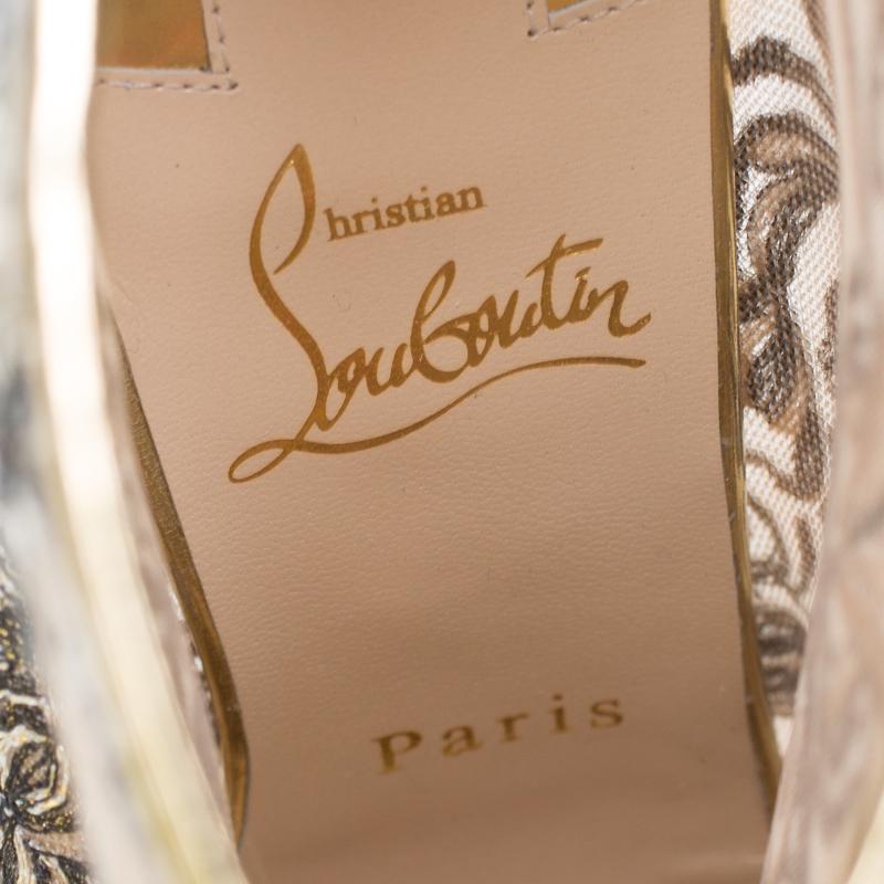 Christian Louboutin Gold/Black Embroidered Fabric Leather Ankle Boots Size 38 In Excellent Condition In Dubai, Al Qouz 2