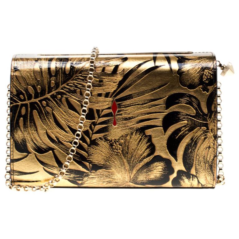 Christian Louboutin Gold/Black Floral Chain Clutch For ...