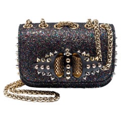 Christian Louboutin Gold/Black Glitter and Leather Mini Spiked Sweet Charity Bag