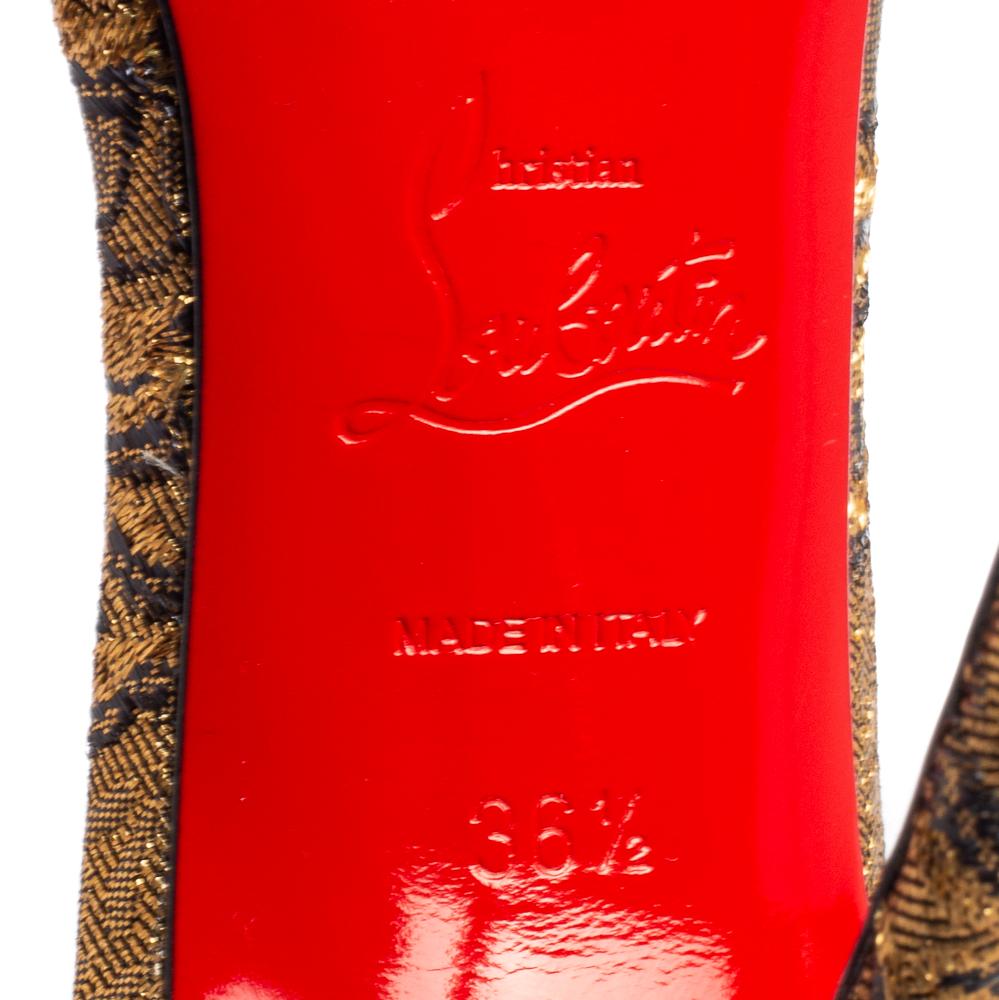 Women's Christian Louboutin Gold Brocade Fabric Iriza Pumps Size 36.5 For Sale