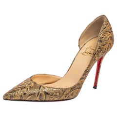 Christian Louboutin Gold Brocade Fabric Iriza Pumps Size 36.5