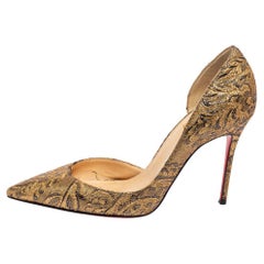 Used Christian Louboutin Gold Brocade Fabric Iriza Pumps Size 36.5