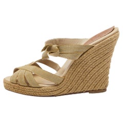 Christian Louboutin Gold Fabric Delfin Espadrille Wedge Sandals Size 41