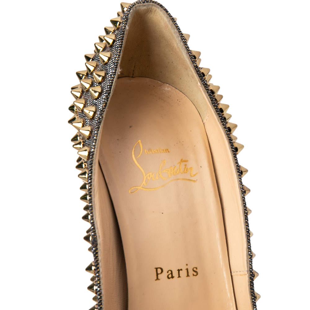 Christian Louboutin Gold Fabric Lady Peep Toe Spike Platform Pumps Size 36.5 1