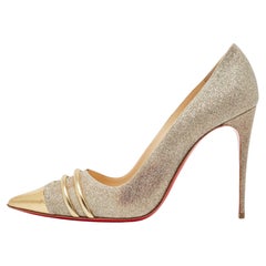 Christian Louboutin Gold Glitter and Leather Front Double Pumps Size 39.5