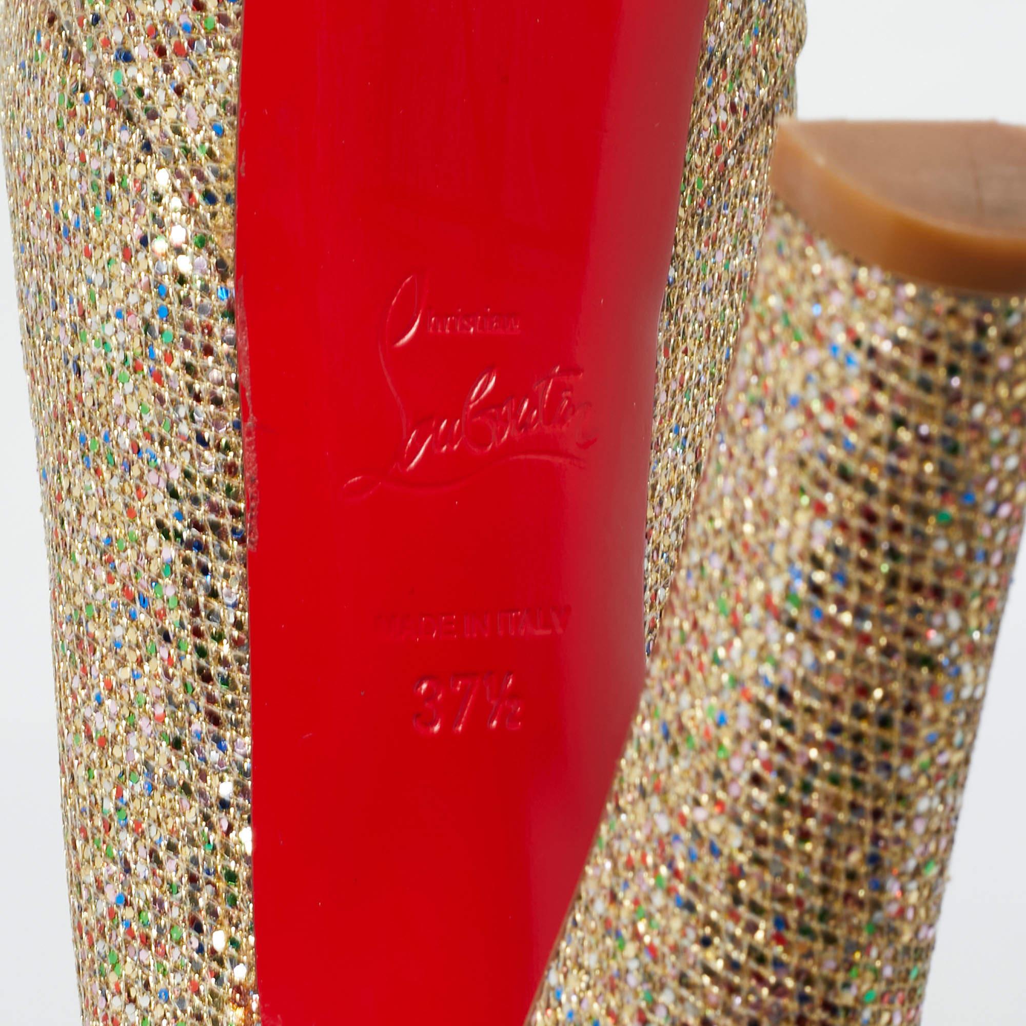 Christian Louboutin Gold Glitter Bibi Platform Pumps Size 37.5 2