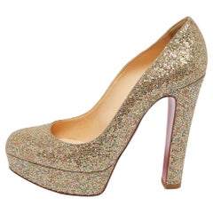 Christian Louboutin Gold Glitter Bibi Platform Pumps Size 37.5