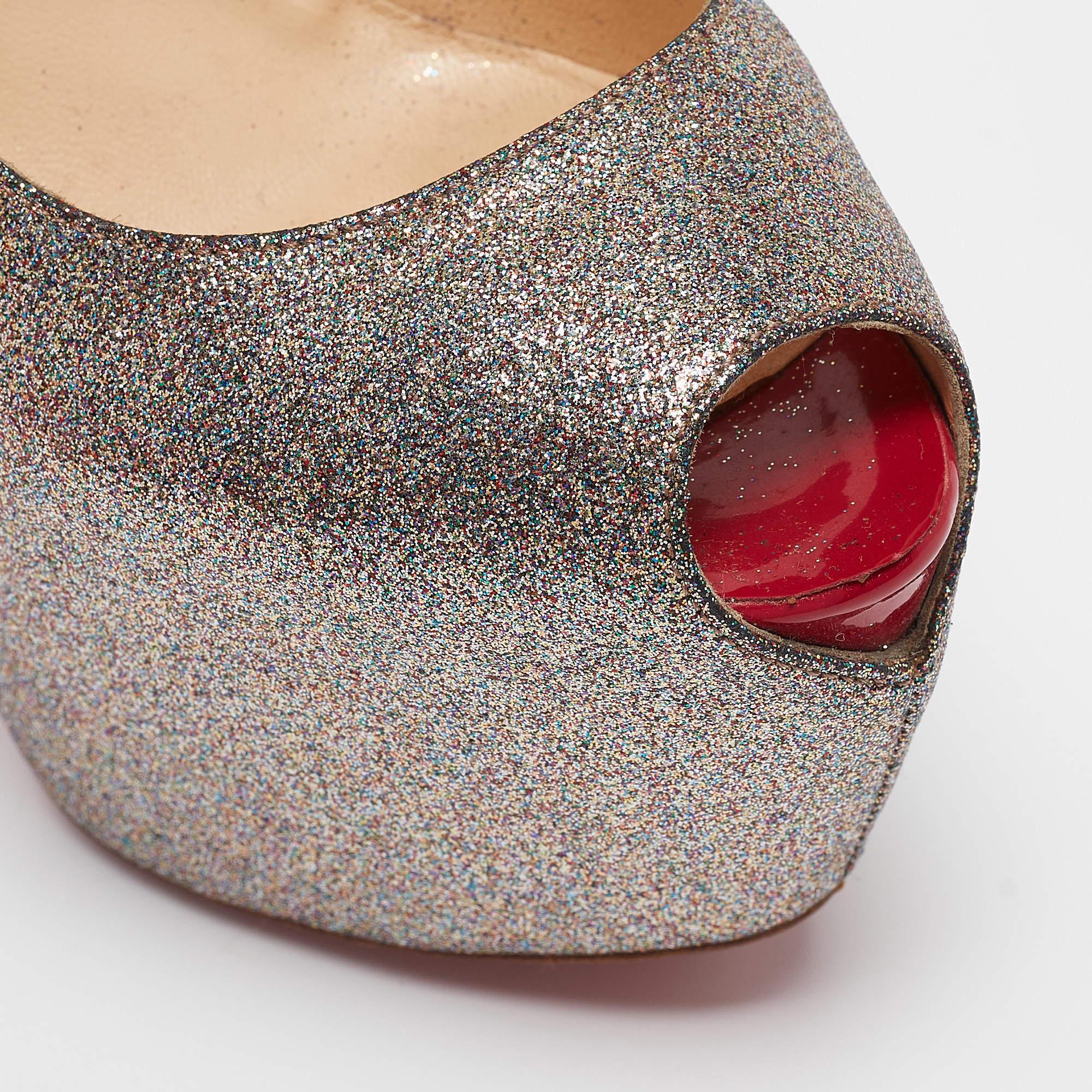 Christian Louboutin Gold Glitter Highness Peep Toe Platform Pumps Size 36.5 2