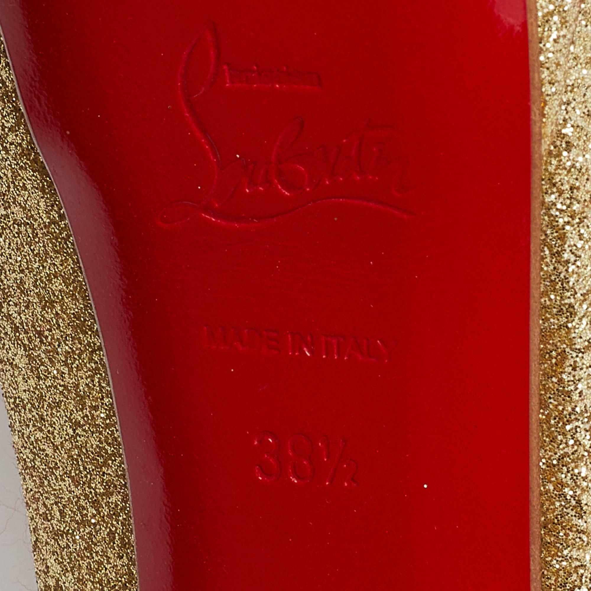 Christian Louboutin Gold Glitter Lady Peep Toe Platform Pumps Size 38.5 3