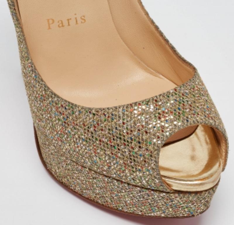 Christian Louboutin Glitter dorado Lady Peep Toe Pumps Talla 36.5 en venta 2