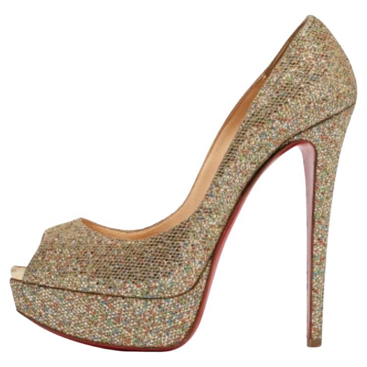 Christian Louboutin Gold Glitter Lady Peep Toe Pumps Size 36.5