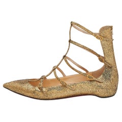 Christian Louboutin - Chaussures de ballet en cuir doré à paillettes « Muse Cage », taille 39