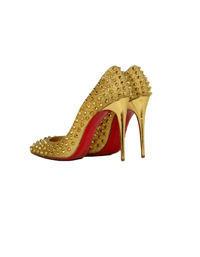 $800 Christian Louboutin Titi Glitter Gold 120MM Peeptoe Pumps Heels 35.5  5.5 - Lust4Labels