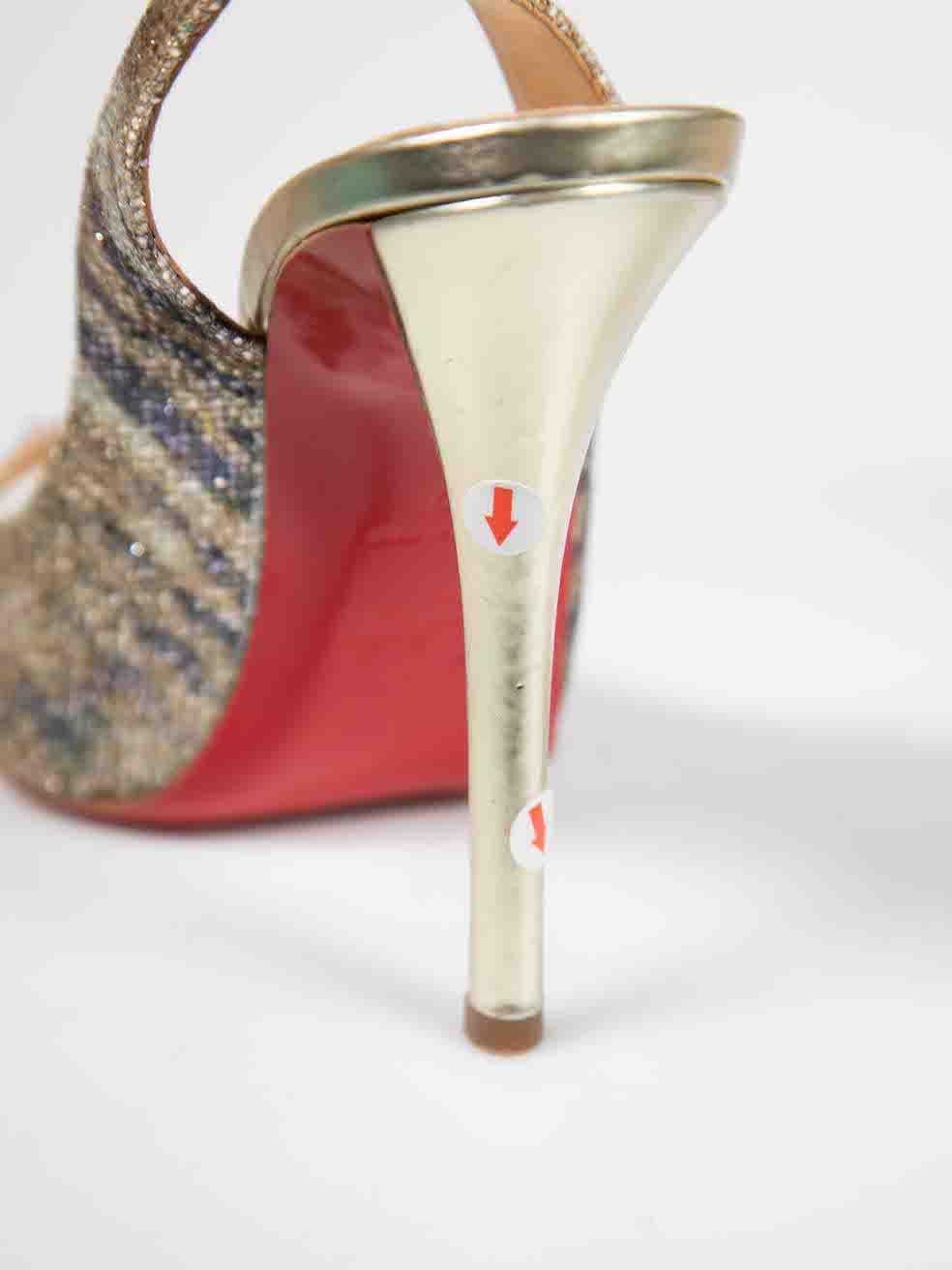 Christian Louboutin Gold Glitter Zebra Accent Slingback Heels Size IT 37.5 2
