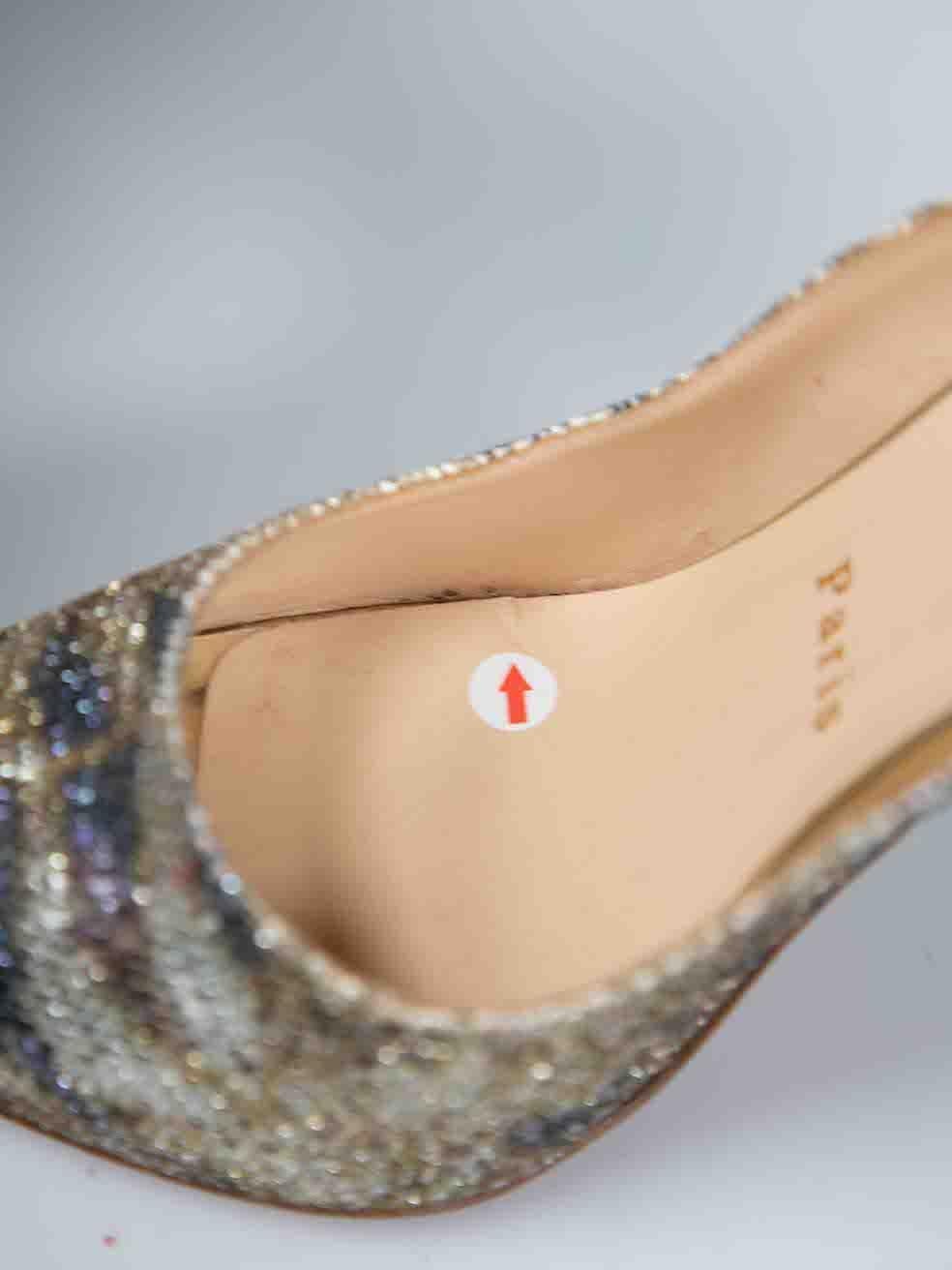 Christian Louboutin Gold Glitter Zebra Accent Slingback Heels Size IT 37.5 3