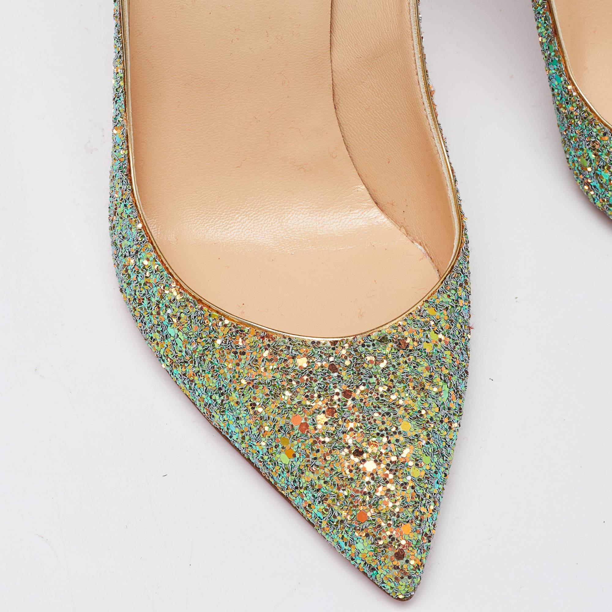Christian Louboutin Gold/Green Glitter Pigalle Follies Pumps Size 40.5 For Sale 4