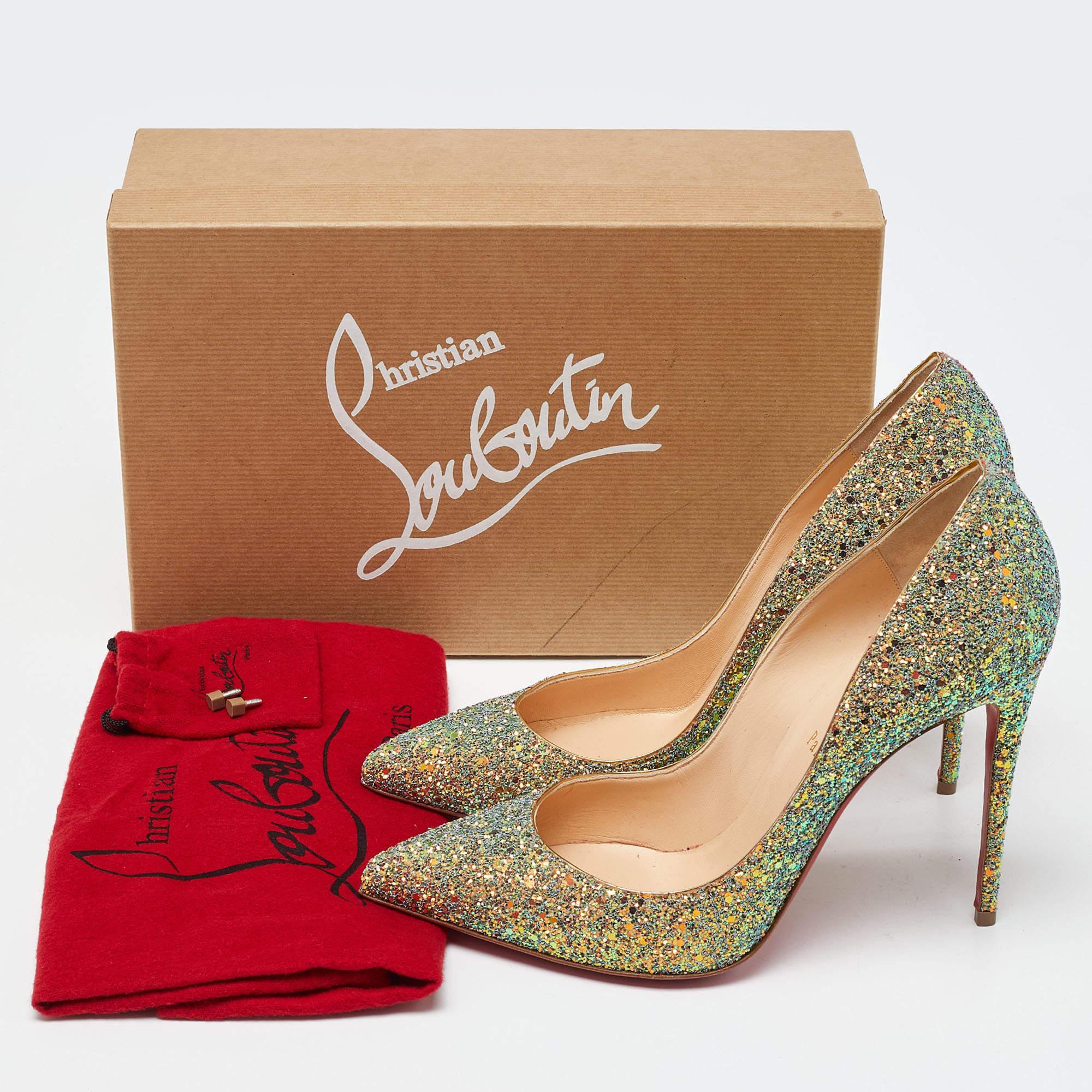 Christian Louboutin Gold/Green Glitter Pigalle Follies Pumps Size 40.5 For Sale 5
