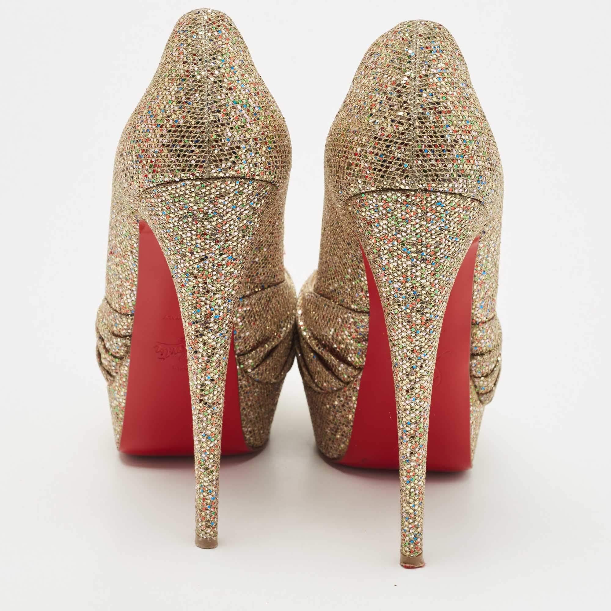 Christian Louboutin Gold Knotted Lurex Fabric Lady Gres Pumps Size 39 For Sale 1