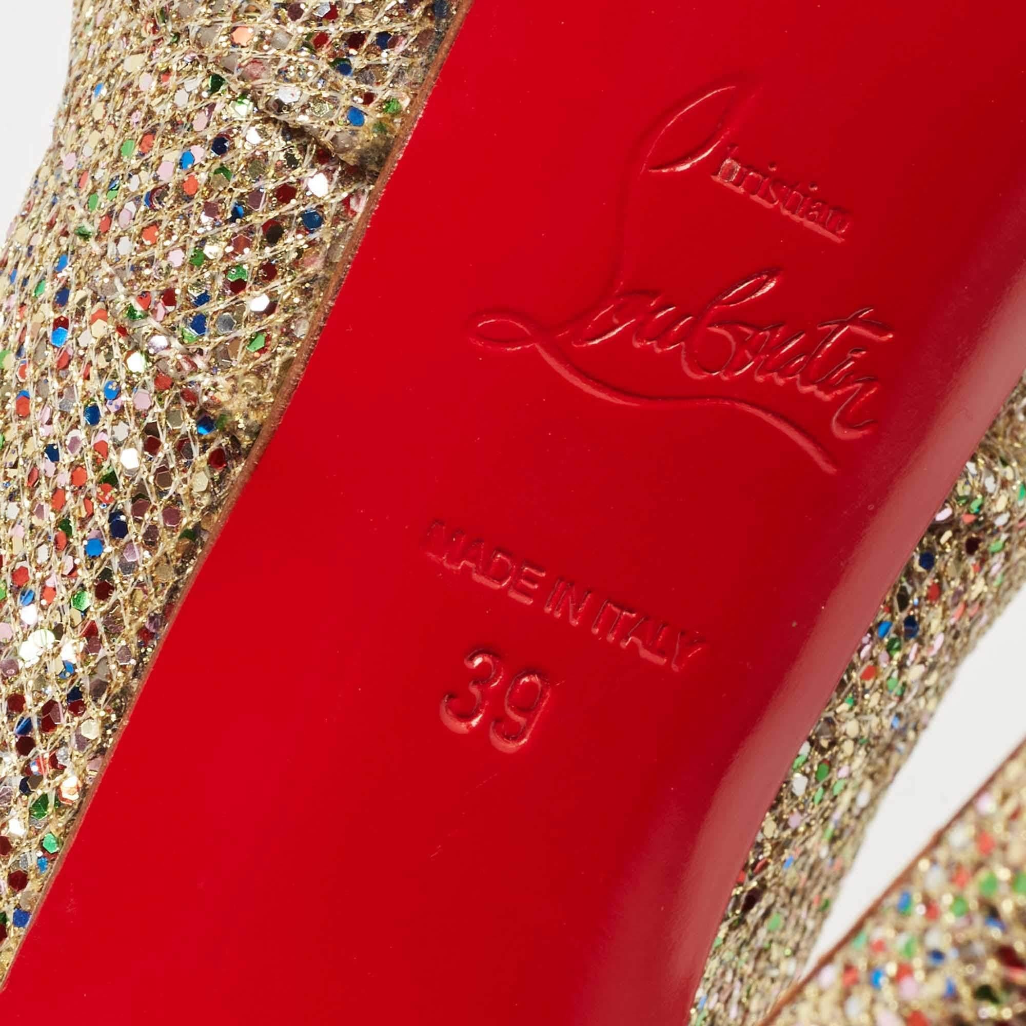 Christian Louboutin Gold Knotted Lurex Fabric Lady Gres Pumps Size 39 For Sale 4
