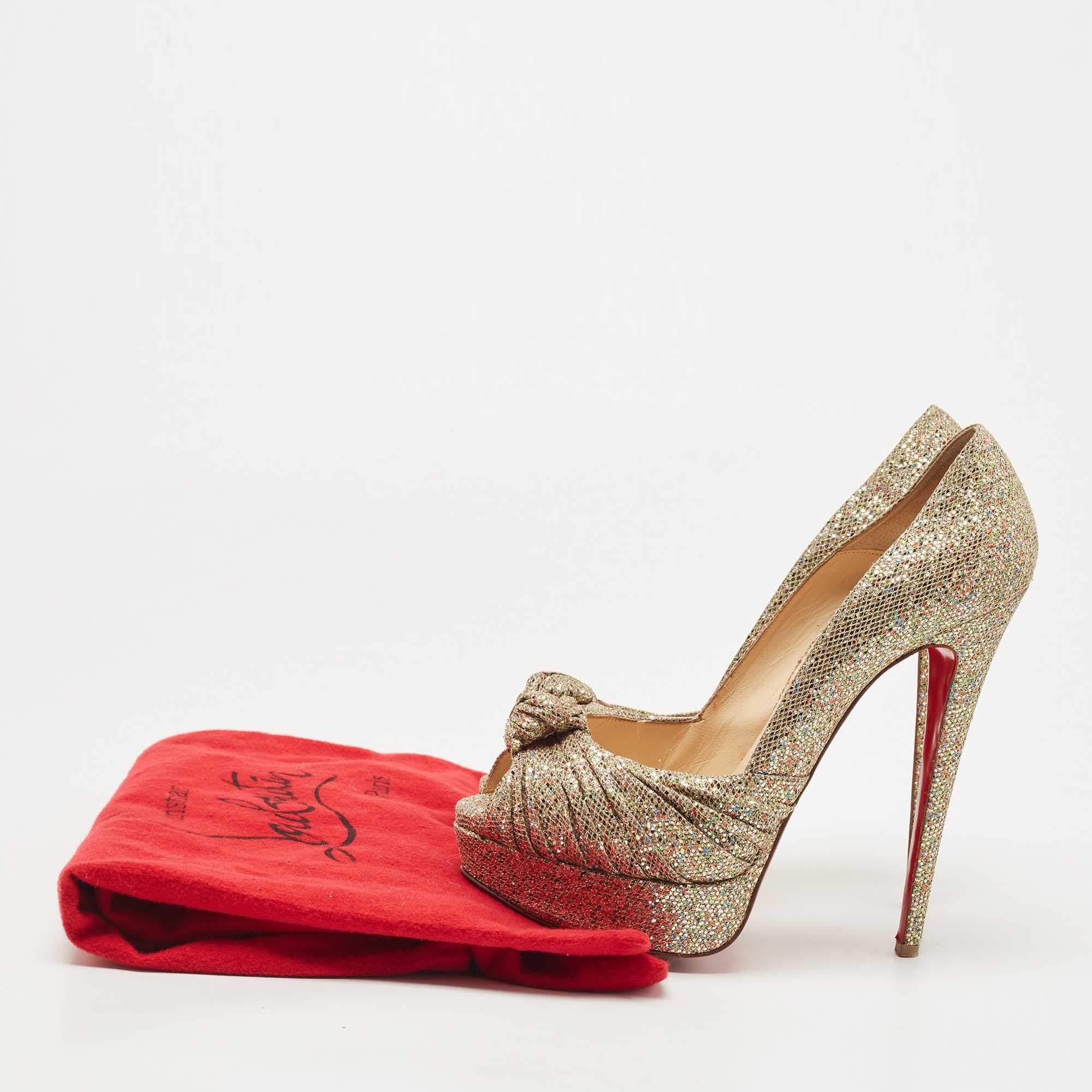 Christian Louboutin Gold Knotted Lurex Fabric Lady Gres Pumps Size 39 For Sale 5