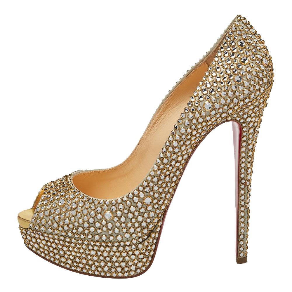 Christian Louboutin - Or  Escarpins à plateforme Aurora Boreale à bout ouvert pour femme, taille 39,5