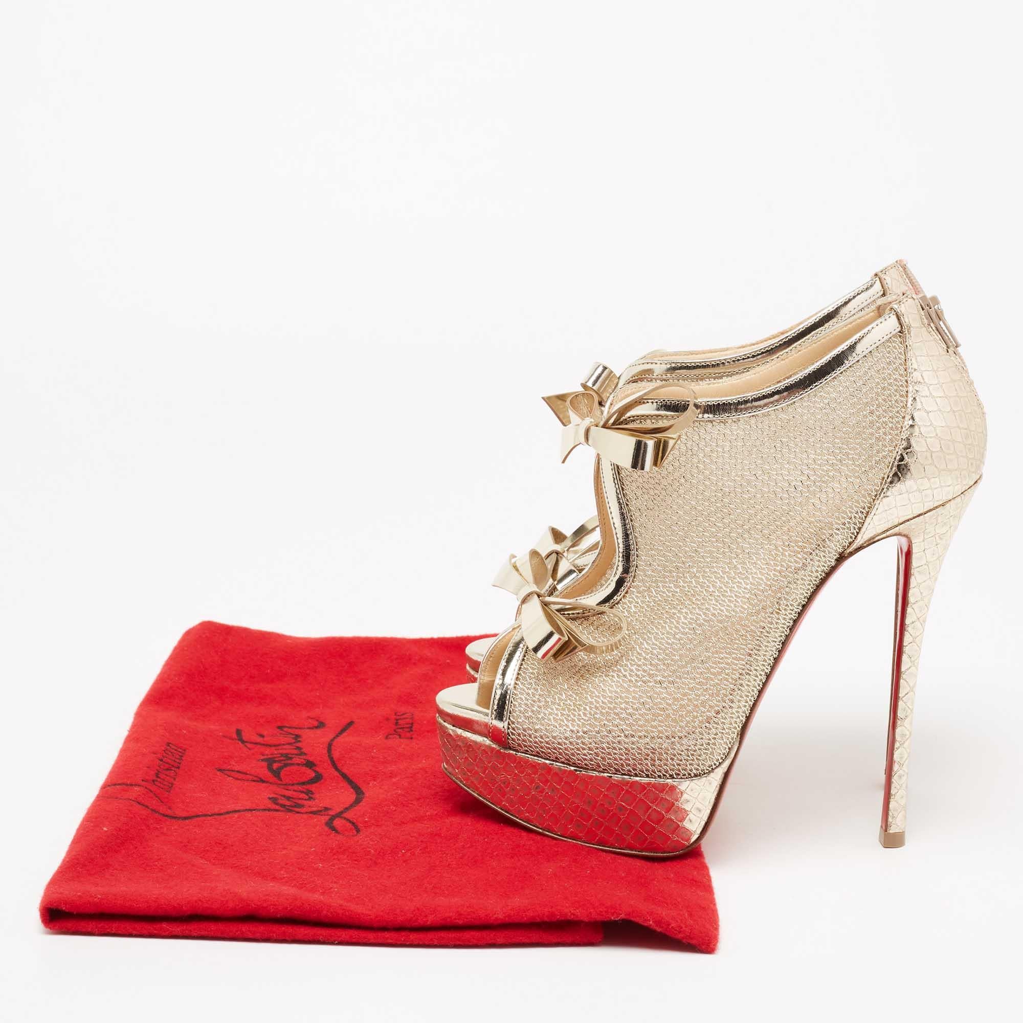 Christian Louboutin Gold Laminated Leather and Mesh Empiralta Booties Size 35 For Sale 5