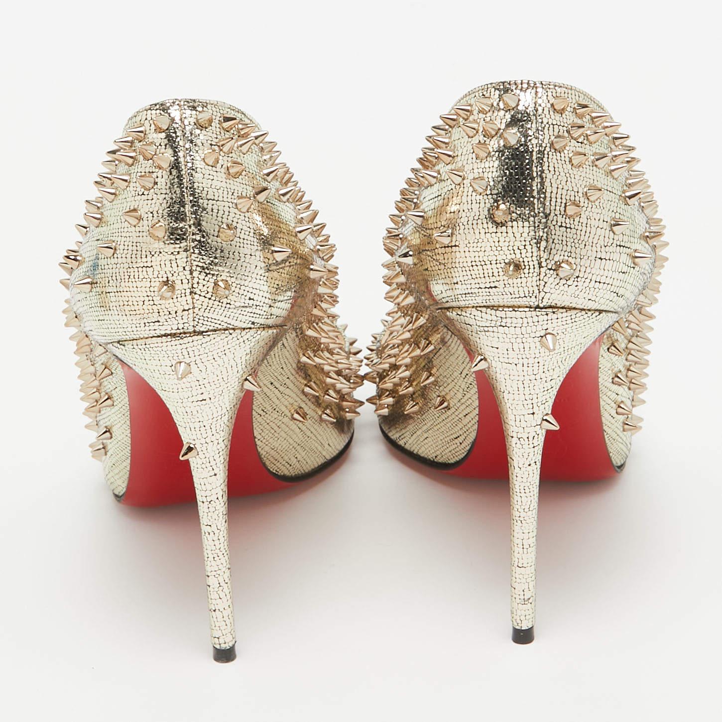 Christian Louboutin Gold Laminated Suede Escarpic Spike Pumps Size 37.5 1