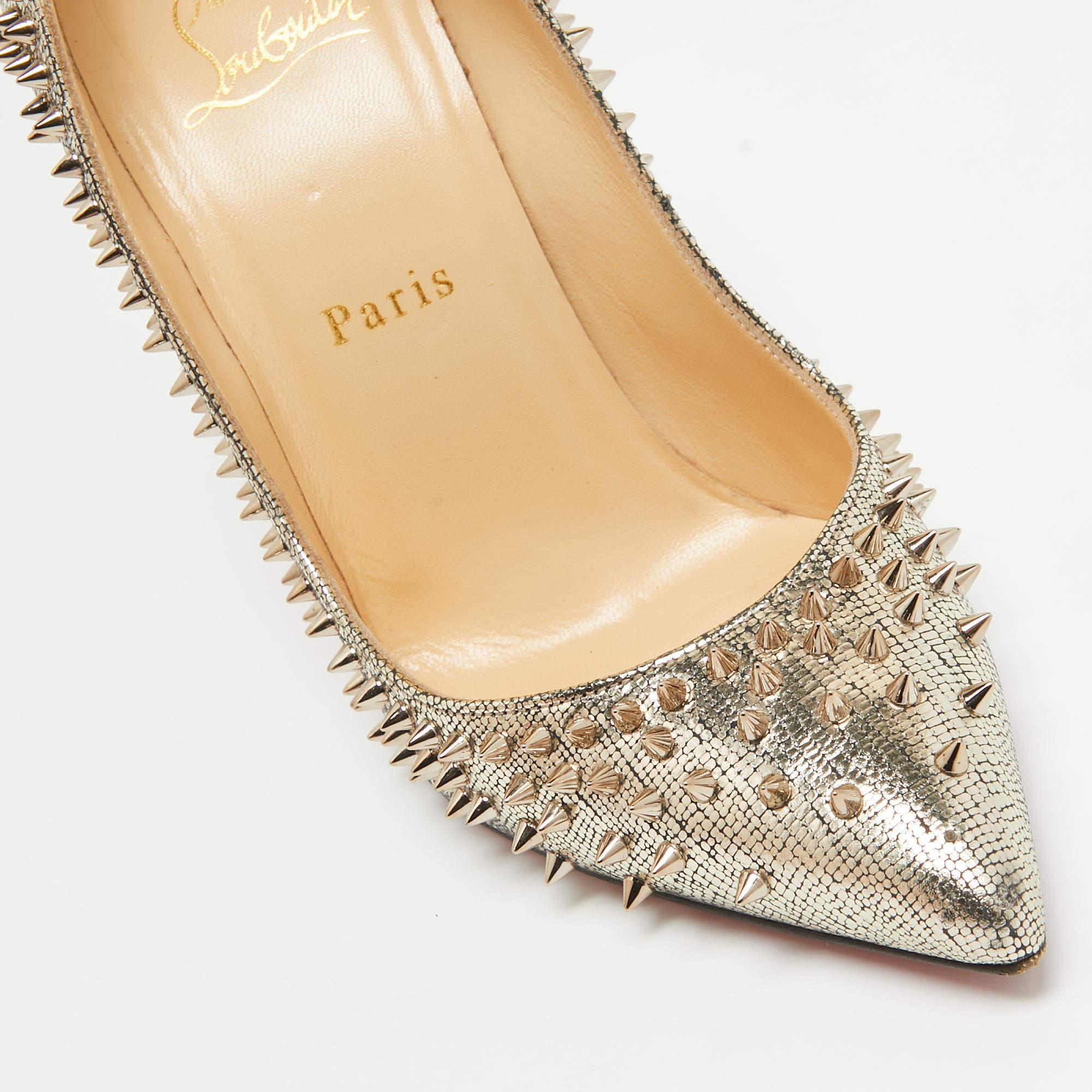 Christian Louboutin Gold Laminated Suede Escarpic Spike Pumps Size 37.5 3