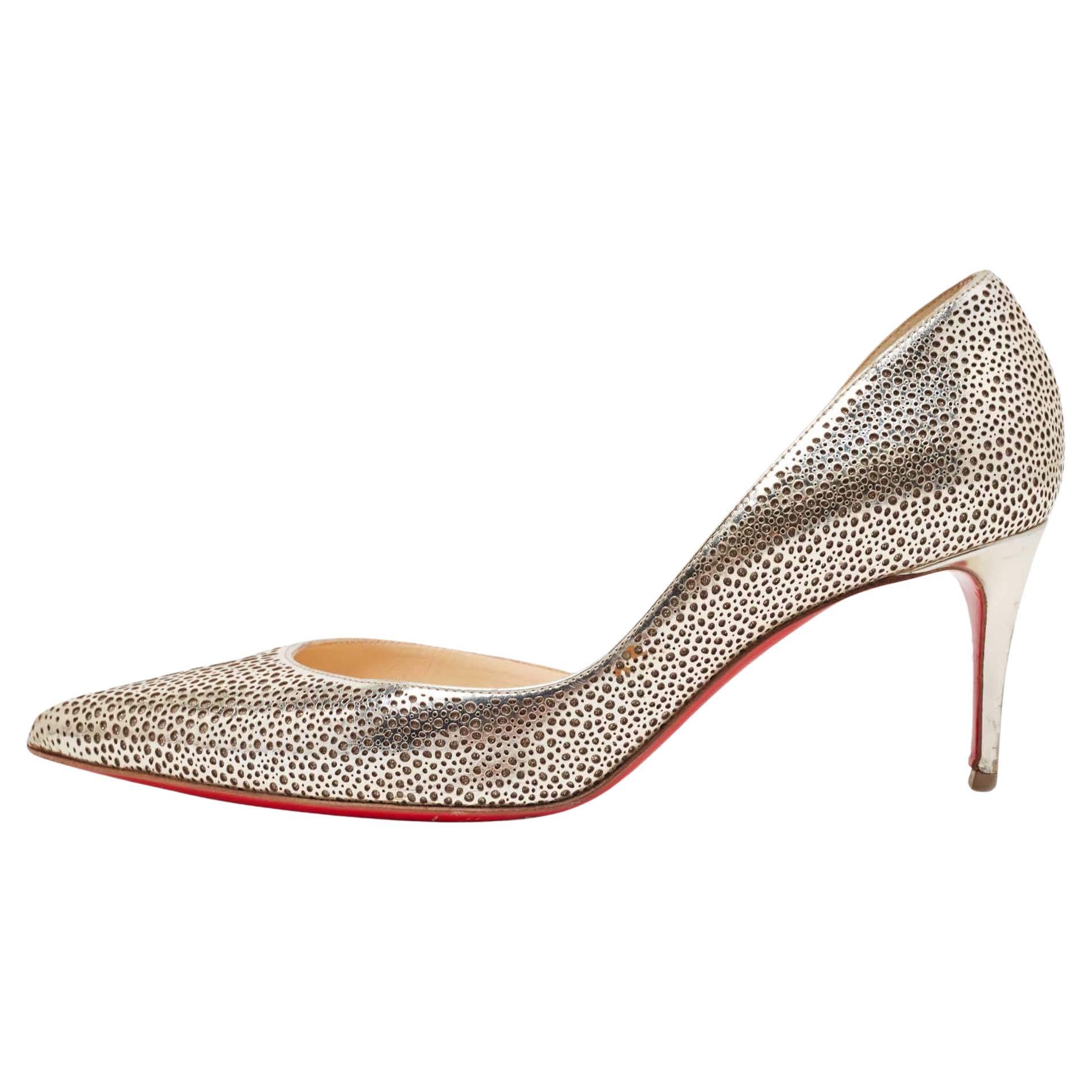 Christian Louboutin Gold Laser Cut Leather and Glitter Galu D'orsay Pumps Size 3 For Sale