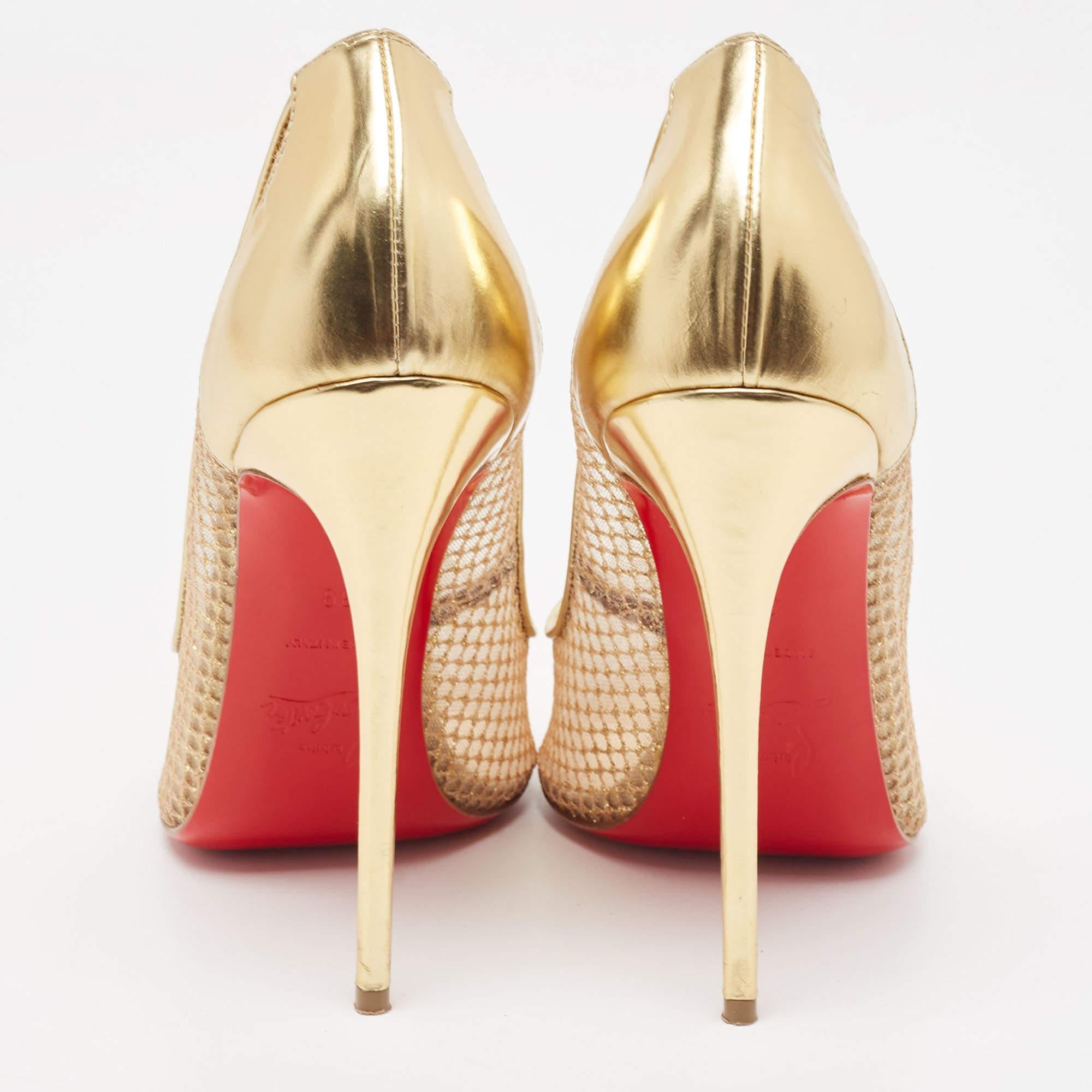 Christian Louboutin Gold Leather and Mesh Follies Resille Pumps Size 39 3