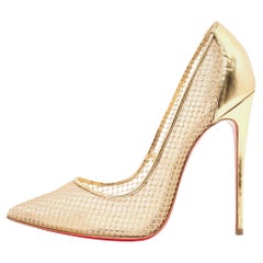 Christian Louboutin Gold Leather and Mesh Follies Resille Pumps Size 39
