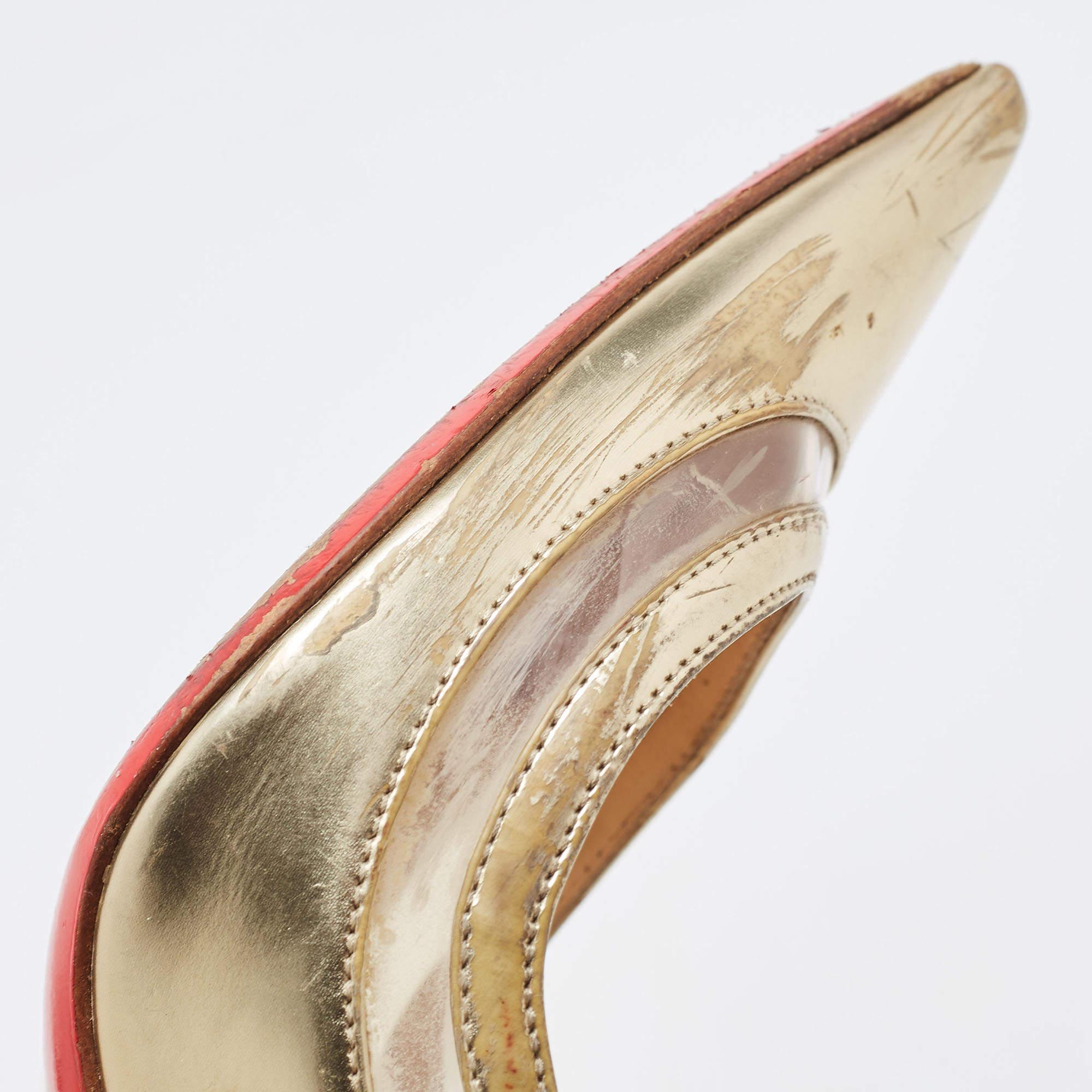 Christian Louboutin Gold Leather and PVC Paulina Slingback Pumps Size 35.5 1