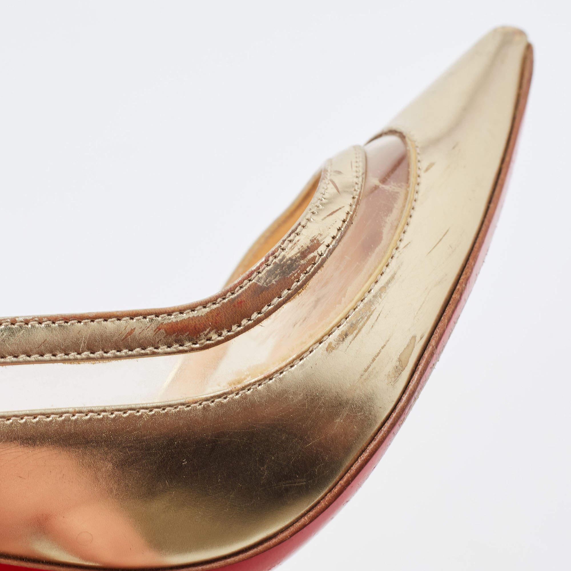 Christian Louboutin Gold Leather and PVC Paulina Slingback Pumps Size 35.5 2
