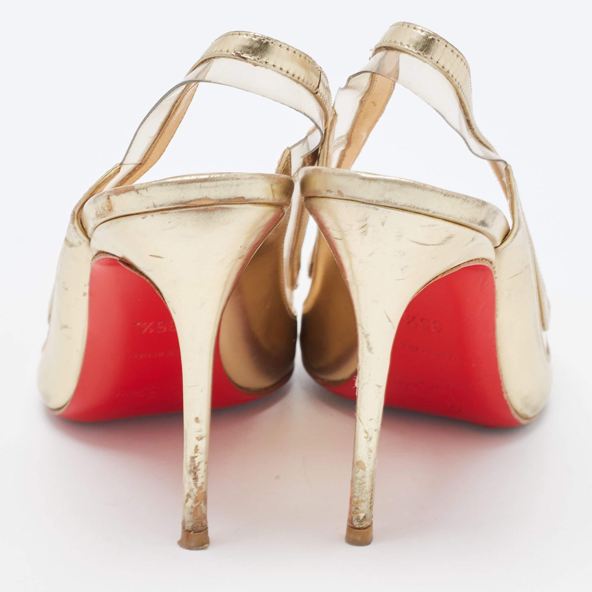 Christian Louboutin Gold Leather and PVC Paulina Slingback Pumps Size 35.5 3