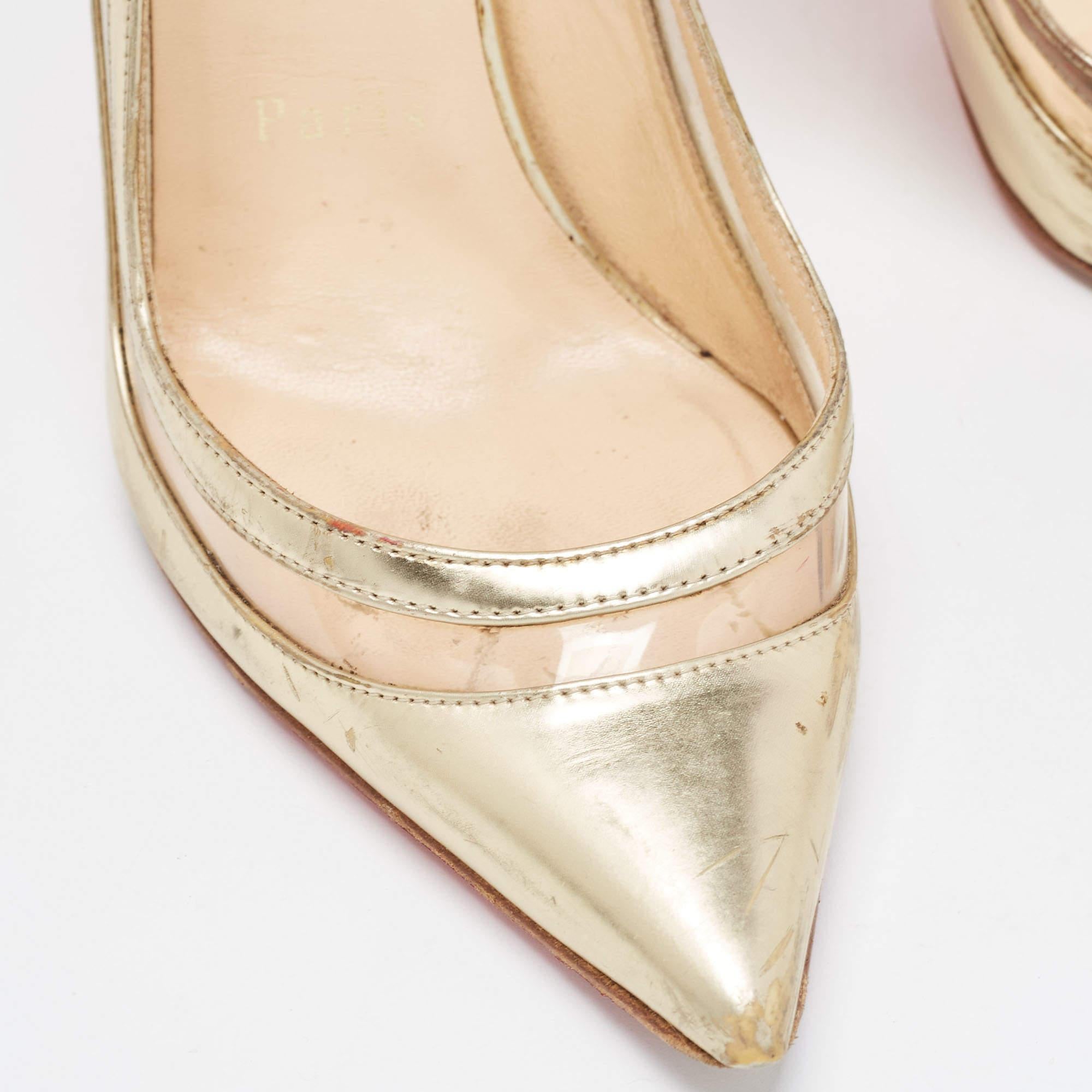 Christian Louboutin Gold Leather and PVC Paulina Slingback Pumps Size 35.5 5