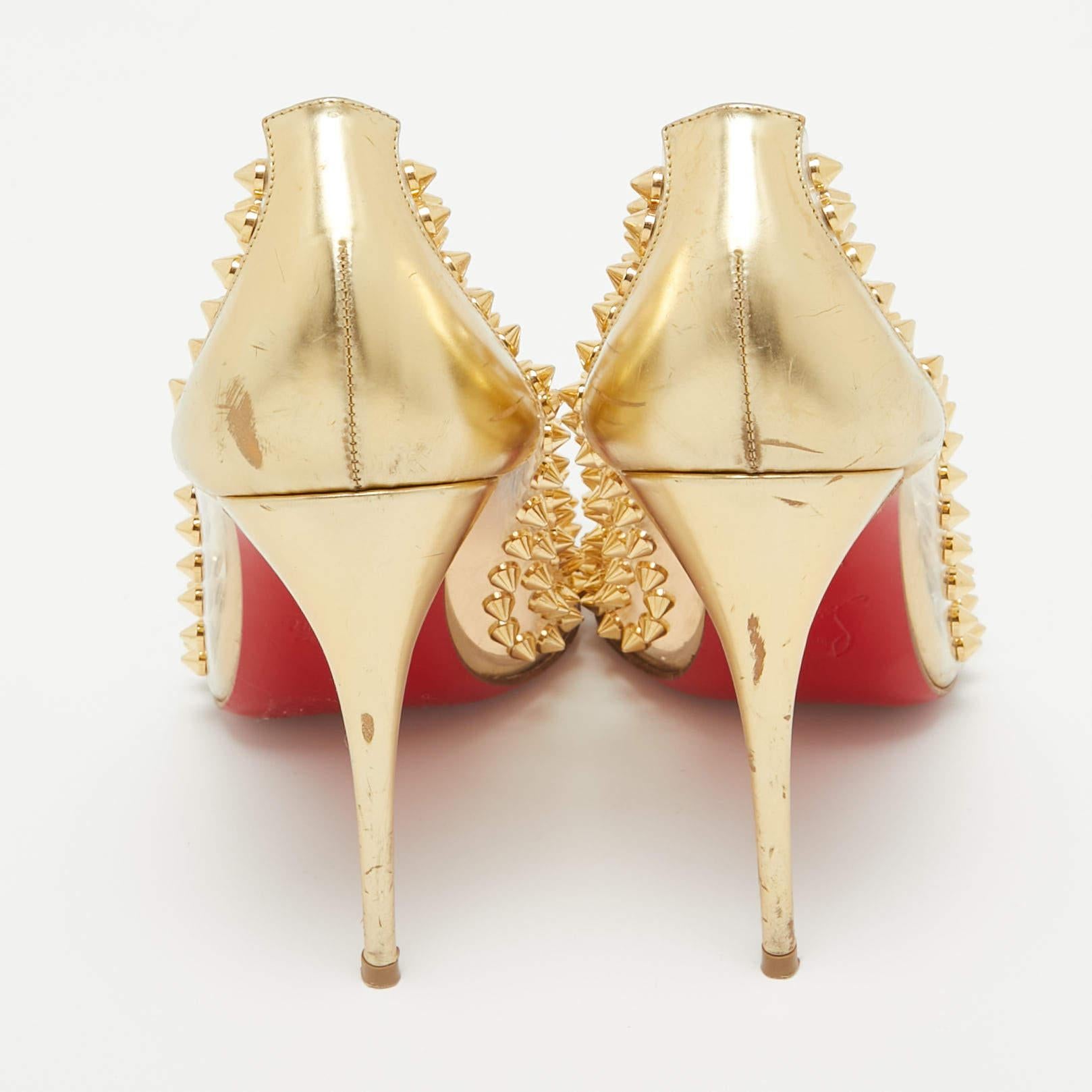 Christian Louboutin Gold Leather and PVC Spike Me Pumps Size 37 1