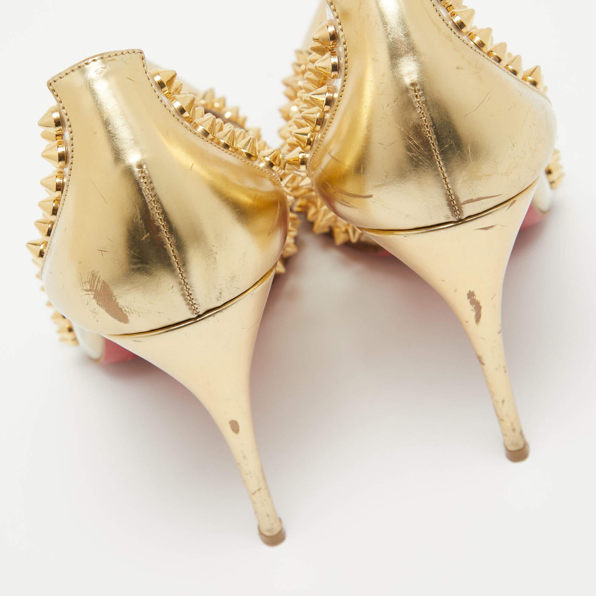 Christian Louboutin Gold Leather and PVC Spike Me Pumps Size 37 2