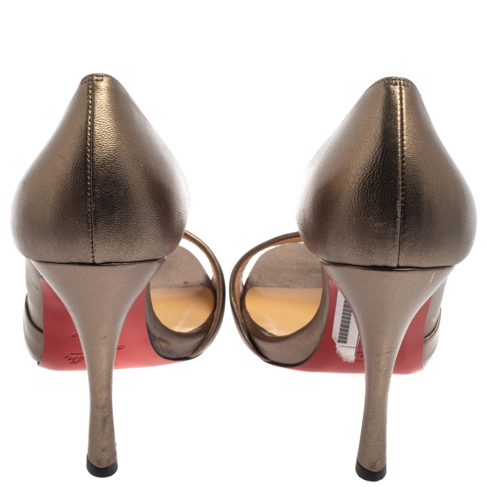 Christian Louboutin Gold Leather Armadillo Peep Toe D'orsay Pumps Size 38.5 2