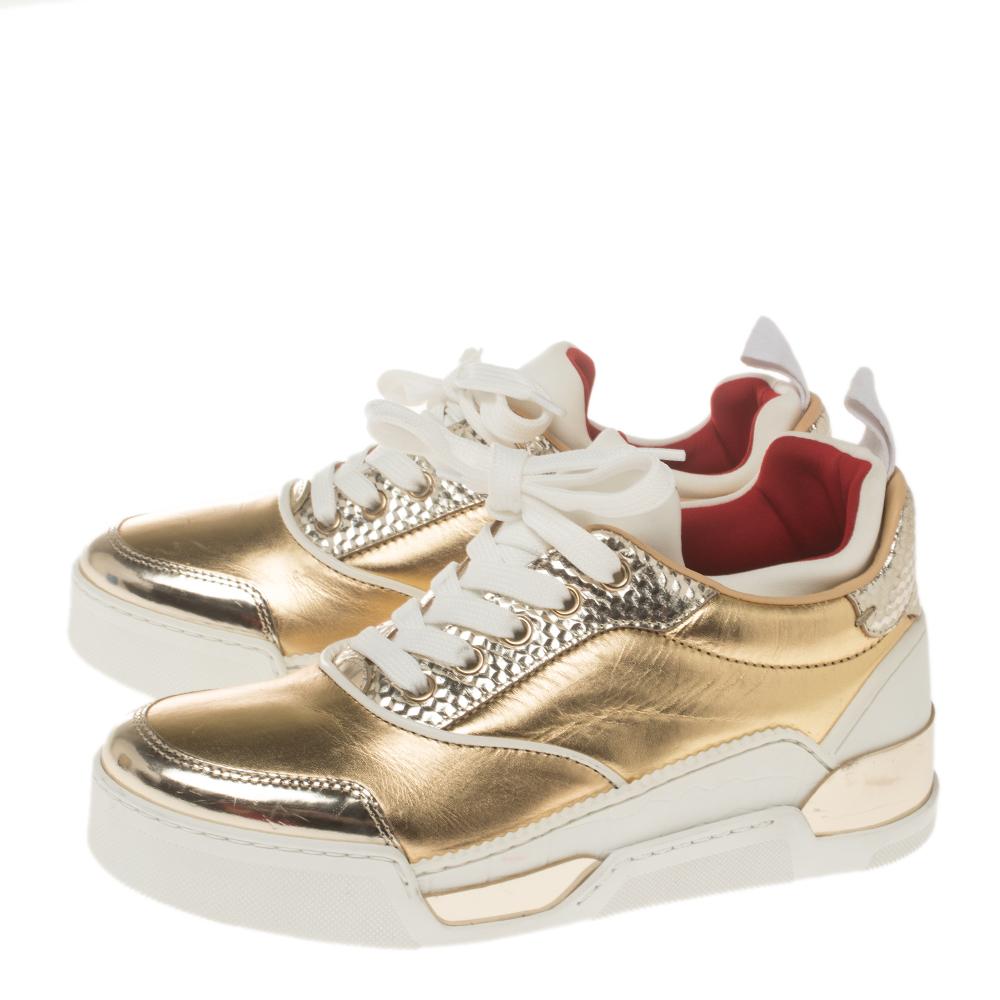 Women's Christian Louboutin Gold Leather Aurelian Donna Sneakers Size 36