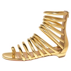 Christian Louboutin Gold Leather Catchetta Gladiator Flat Sandals Size 36