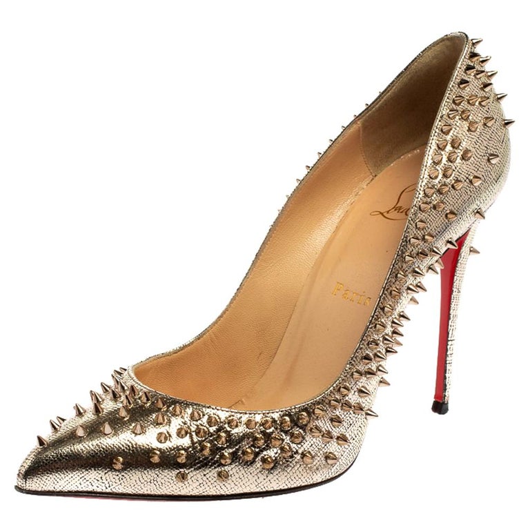 Christian Louboutin Gold Leather Escarpic Spike Pumps Size 39.5 at 1stDibs