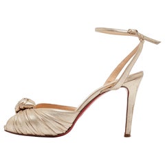 Christian Louboutin Gold Leather Greissimo Ankle Strap Sandals Size 37.5