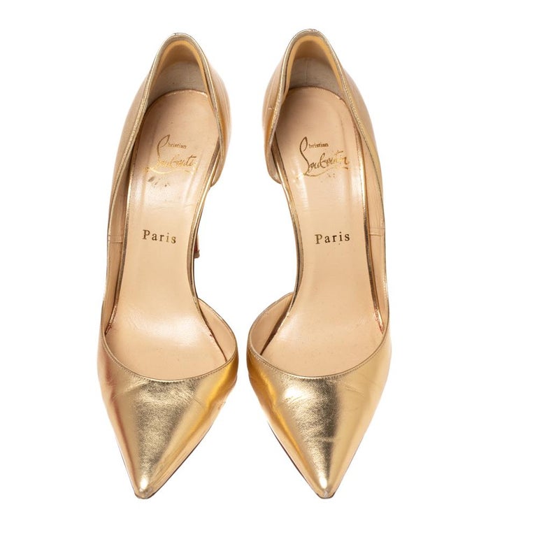 Christian Louboutin Gold Leather Iriza D'orsay Pumps Size 39 For Sale ...