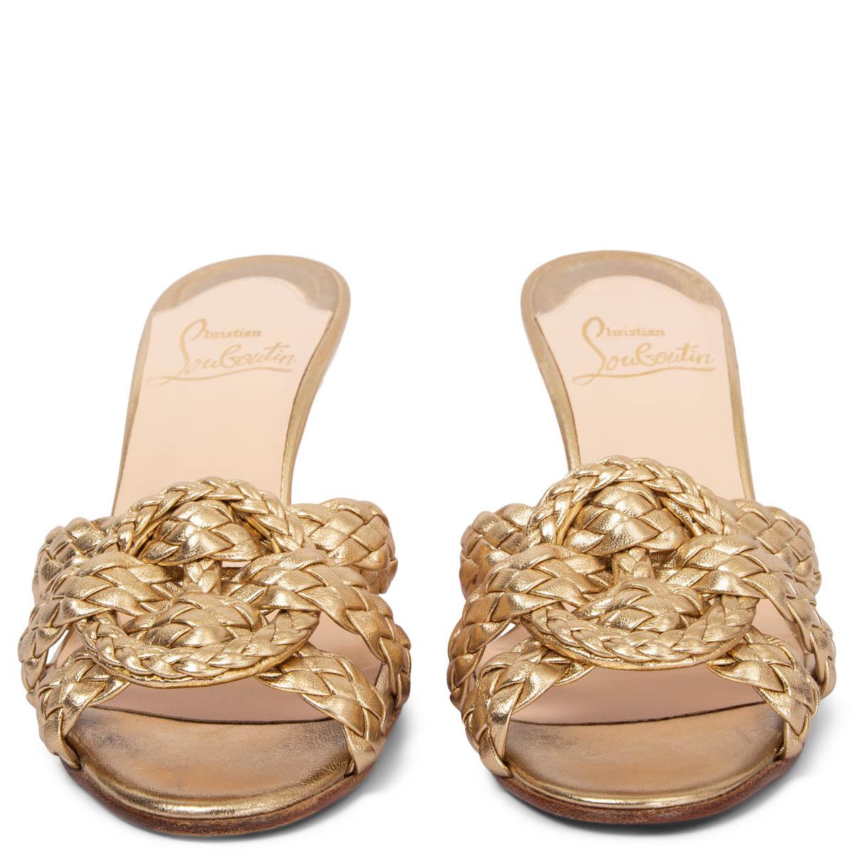 100% authentic Christian Louboutin Marilla braided mules metallic gold-tone calfskin. Have been worn once or twice and are in excellent condition. 

Measurements
Imprinted Size	36
Shoe Size	36
Inside Sole	23cm (9in)
Width	7cm (2.7in)
Heel	7cm