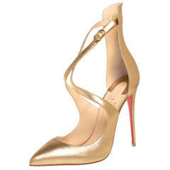 Christian Louboutin Gold Leather Marlena Rock Pointed Toe Pumps Size 38.5